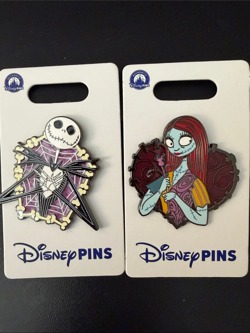 Disney Sally and Jack Skellington Enamel Pin Set - Blue, Red, Purple